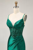 Donkergroene bodycon korset pailletten satijnen homecoming jurk