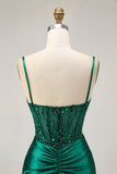 Donkergroene bodycon korset pailletten satijnen homecoming jurk