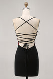 Zwarte Bodycon Spaghettibandjes Korte Homecoming Jurk met Kralen