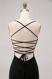 Zwarte Bodycon Spaghettibandjes Korte Homecoming Jurk met Kralen