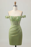 Groen Off The Shoulder Korset Pailletten Bodycon Homecoming Jurk