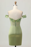 Groen Off The Shoulder Korset Pailletten Bodycon Homecoming Jurk