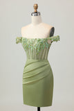 Groen Off The Shoulder Korset Pailletten Bodycon Homecoming Jurk