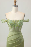 Groen Off The Shoulder Korset Pailletten Bodycon Homecoming Jurk