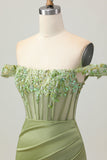 Groen Off The Shoulder Korset Pailletten Bodycon Homecoming Jurk