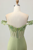 Groen Off The Shoulder Korset Pailletten Bodycon Homecoming Jurk