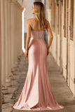 Blush zeemeermin doorschijnend korset strapless strapless jurk met split