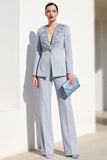 Grijs Blauw One 2-Piece Button Dames Pakken met Kant