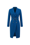 Inktblauwe inkeping revers Double Breasted Blazer jurk met riem