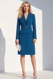 Donkerblauwe Single Breasted Peak Revers Blazer Jurk met Riem