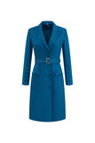 Donkerblauwe Single Breasted Peak Revers Blazer Jurk met Riem