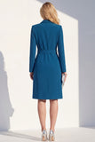 Donkerblauwe Single Breasted Peak Revers Blazer Jurk met Riem