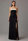 Strapless zwart-witte schede lange formele jurk met split