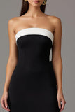 Strapless zwart-witte schede lange formele jurk met split