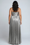 Sliver A Line Metallic Geplooide Formele Jurk Met Split