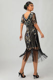 Sprankelende Flapper zwarte gouden pailletten Bodycon gefranjerde jaren 1920 jurk