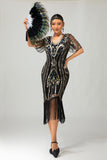 Sprankelende Flapper zwarte gouden pailletten Bodycon gefranjerde jaren 1920 jurk