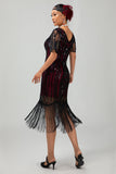 Sprankelende Flapper zwarte gouden pailletten Bodycon gefranjerde jaren 1920 jurk