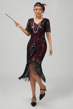 Sprankelende Flapper zwarte gouden pailletten Bodycon gefranjerde jaren 1920 jurk