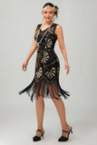 Rood gouden pailletten jaren 1920 V hals Bodycon Flapper jurk met kwastjes