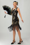 Rood gouden pailletten jaren 1920 V hals Bodycon Flapper jurk met kwastjes