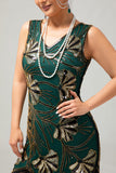 Groene gouden kralen fringe jaren 1920 jurk met 4-delige accessoires Set