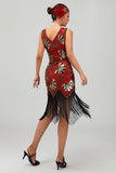 Groene gouden pailletten V-hals Bodycon jaren 1920 Flapper jurk met kwastjes
