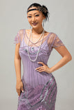 Paarse pailletten Fringe jaren 1920 jurk met 5-delige accessoires Set