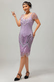 Paarse pailletten Fringe jaren 1920 jurk met 5-delige accessoires Set