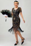 Kralen zwarte gouden gefranjerde Bodycon jaren 1920 jurk