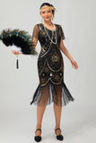 Kralen zwarte gouden gefranjerde Bodycon jaren 1920 jurk