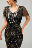 Kralen zwarte gouden gefranjerde Bodycon jaren 1920 jurk