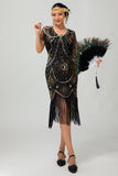 Kralen zwarte gouden gefranjerde Bodycon jaren 1920 jurk