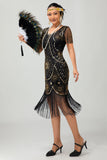 Kralen zwarte gouden gefranjerde Bodycon jaren 1920 jurk