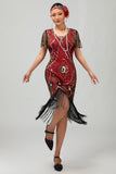 Gatsby zwart rood Scoop Fringed Bodycon jaren 1920 jurk met pailletten
