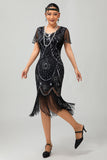 Gatsby zwart rood Scoop Fringed Bodycon jaren 1920 jurk met pailletten