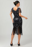 Kralen zwarte gouden gefranjerde Bodycon jaren 1920 jurk