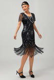 Kralen zwarte gouden gefranjerde Bodycon jaren 1920 jurk