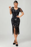 Kralen zwarte gouden gefranjerde Bodycon jaren 1920 jurk