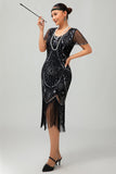 Kralen zwarte gouden gefranjerde Bodycon jaren 1920 jurk
