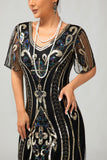 Donkergroene pailletten Fringe jaren 1920 jurk met 4-delige accessoires Set