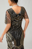Zwarte gouden pailletten Bodycon jaren 1920 Flapper jurk met kwastjes
