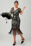 Donkergroene pailletten Fringe jaren 1920 jurk met 4-delige accessoires Set