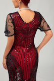 Zwarte gouden pailletten Bodycon jaren 1920 Flapper jurk met kwastjes