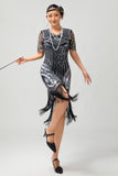 Zwarte gouden pailletten Bodycon jaren 1920 Flapper jurk met kwastjes