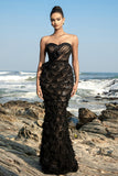 Strapless zwarte zeemeermin avondjurk