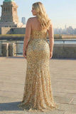 Sprankelende champagne strapless schede lange galajurk met split