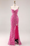 Strapless paillette korset zeemeermin lange galajurk met hoge split – glamoureuze tweelinglook