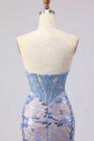 Grijsblauwe strapless zeemeerminkorset Lange Galajurk met pailletten