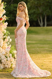 Off-the-shoulder meermin blush pailletten lange galajurk met split